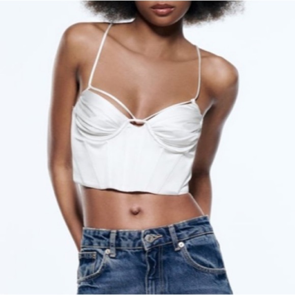 NWT Zara Corset Cropped Faux Satin White Fancy Summer Party Tank Top Size Small - Picture 12 of 14